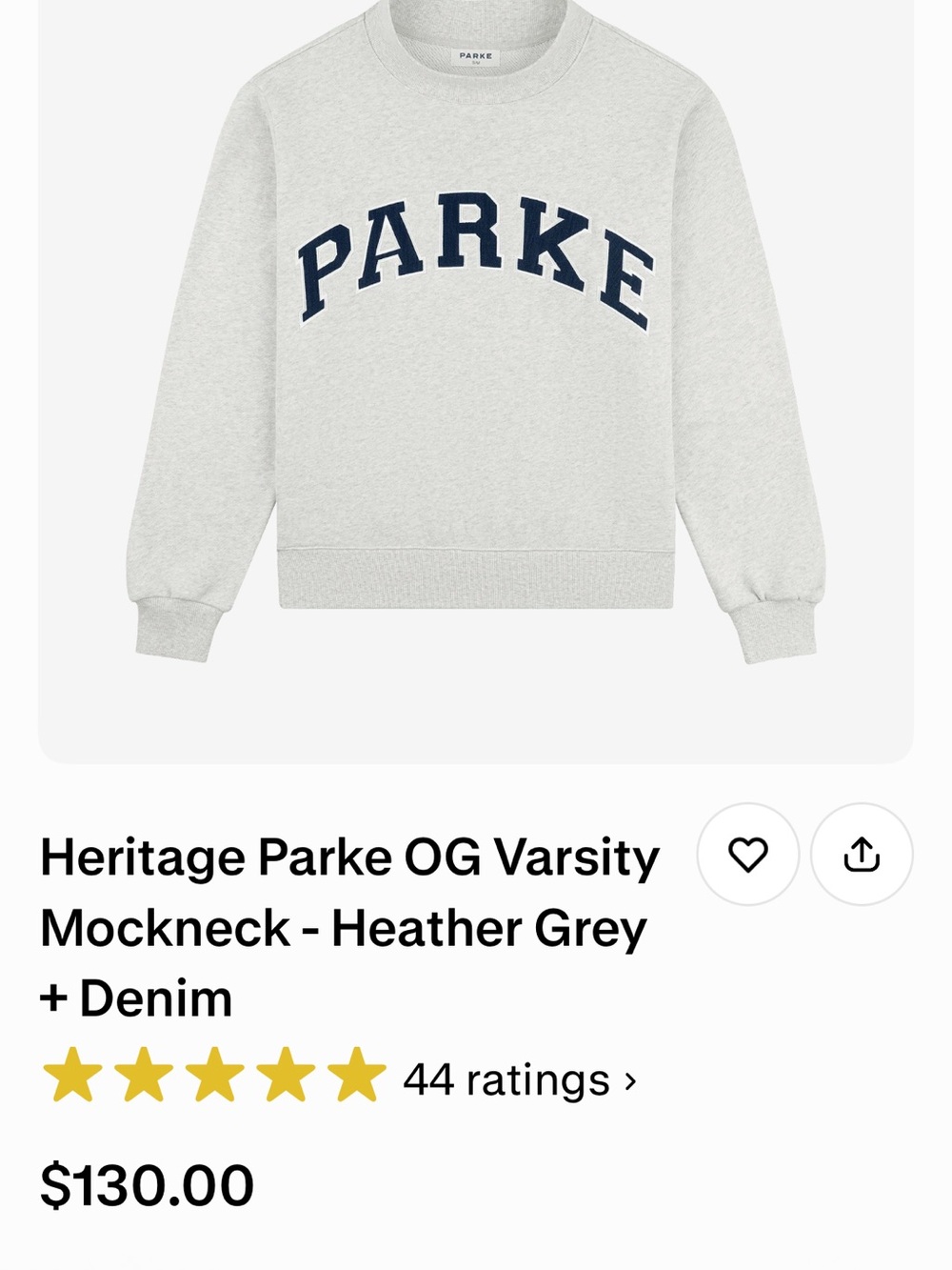 Parker Heather Grey Crewneck Sweatshirt with Navy Lettering